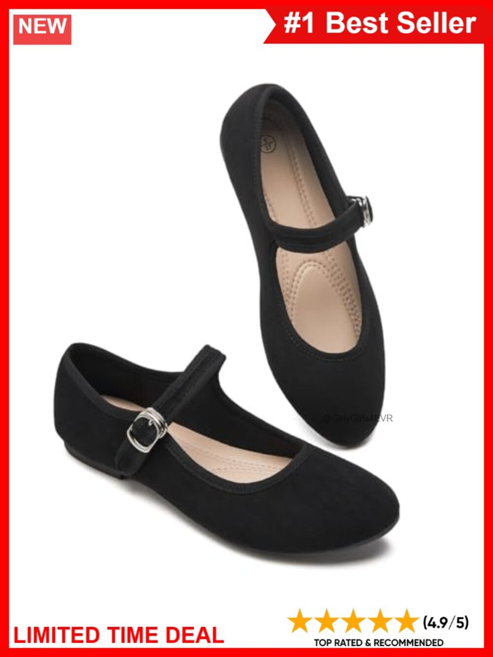 Mary Jane Flats with Strap Faux Suede Round Toe Memory Foam Women's